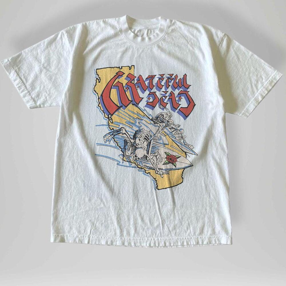 Style Grateful Dead California Skeleton Surfer Psychedelic Music Band T Shirt